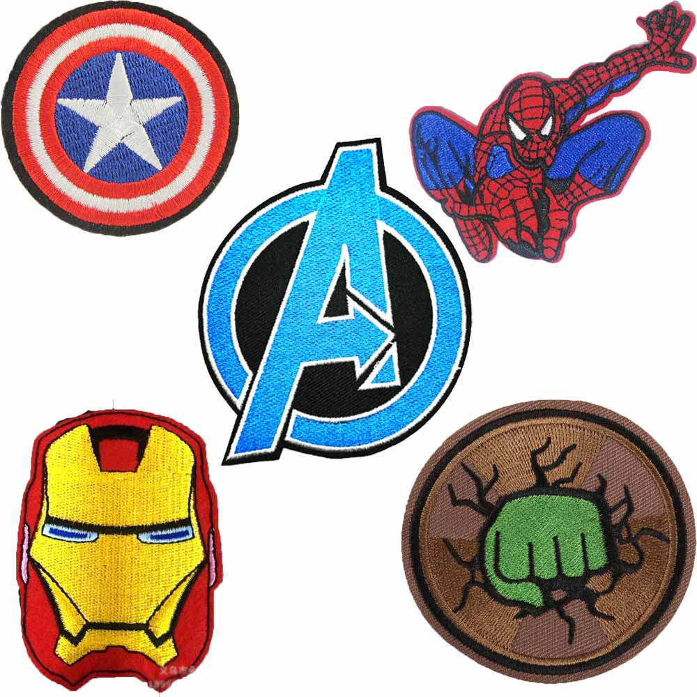 Disney Marvel Avengers Superhero Captain America Hulk Ironman Deadpool Iron On Embroidered Clothes Patches For Boy Clothing. 