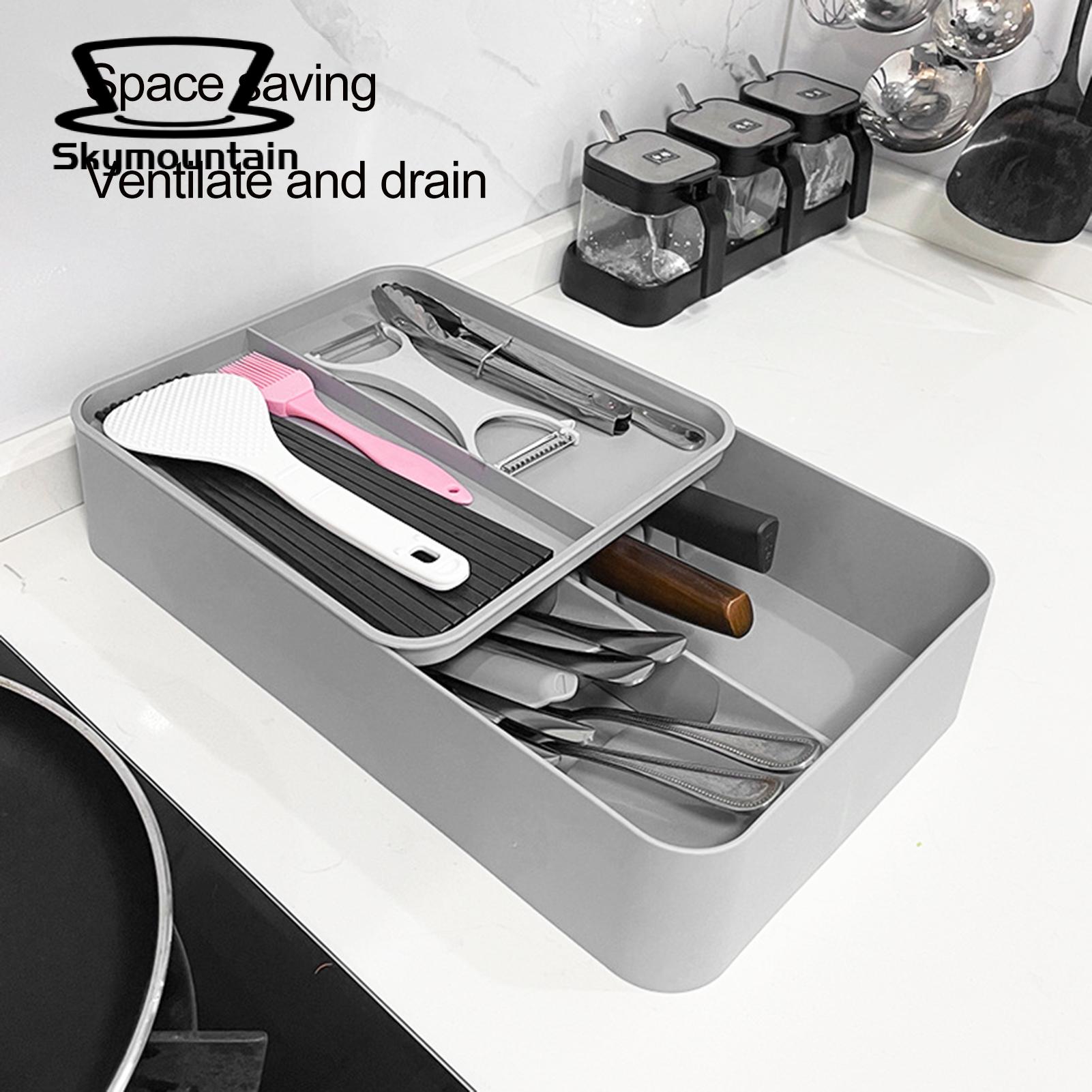 Skymountain Kitchenware Divider Box Dual Layer Drawer Style Chopstick Fork Spoon Cutlery Divider Box. 