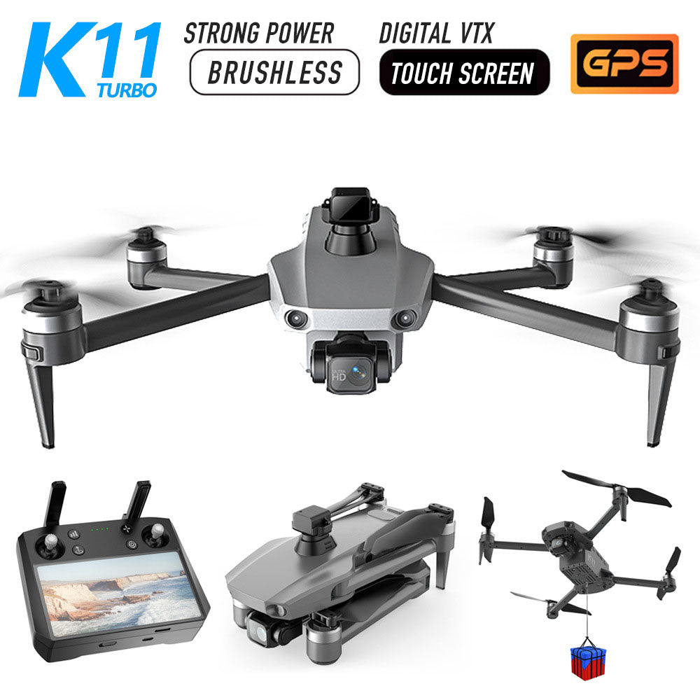 FLH K11 Turbo Professional Drone  (Android & ios Version) 8K RC Drone 3-Axis Gimbal 5G WiFi Brushless 6KM FPV RC Quadcopter Upgraded Remote Control, high quality leasure sensor  with Touch Screen 2 Battery. 