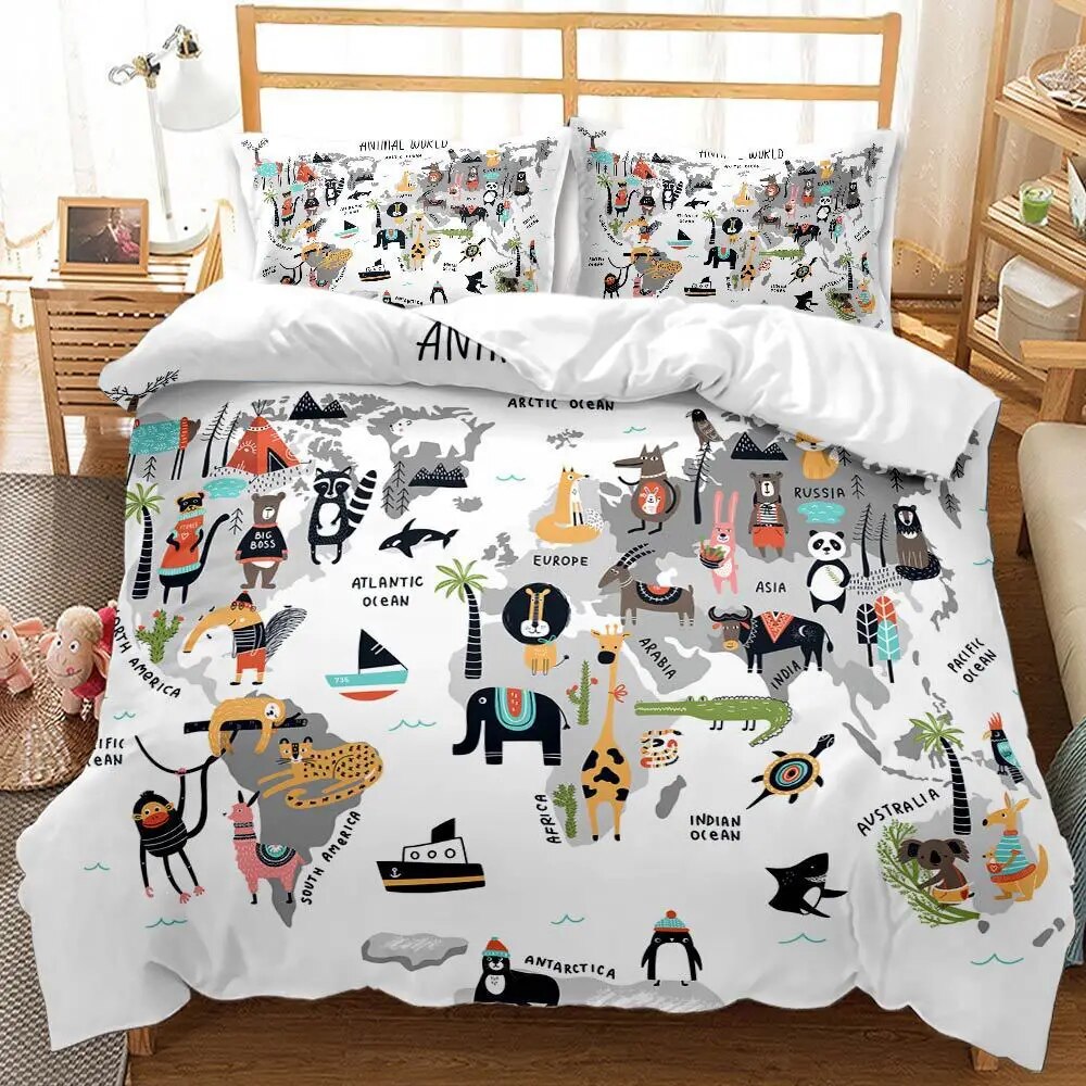 On the bed three-piece sets of four-piece sets, the earth map bedspread sets bedding to map production. 