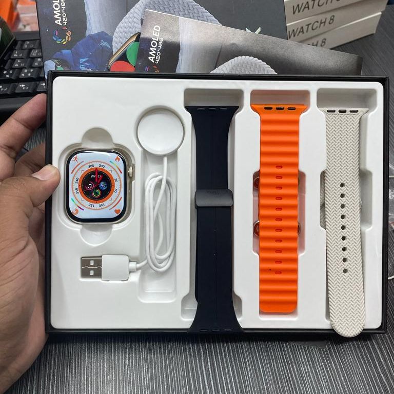 HW9 Pro Max Smart Watch (3 Straps In 1)- AMOLED Display