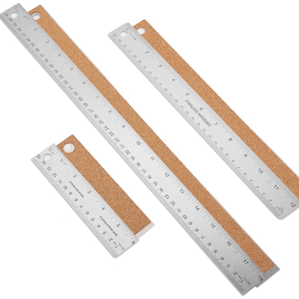 Metal Ruler with Cork Backing 6/12/18 Inch Ruler Set