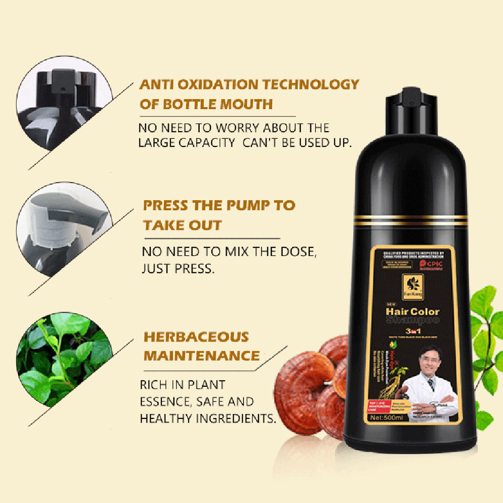 500ml 3 In 1 Hair Color Shampoo Black Hair Dye Covering White Hair Shampoo Black Plant Hair Dye Fast Hair Dye Cream Styling DIY. 