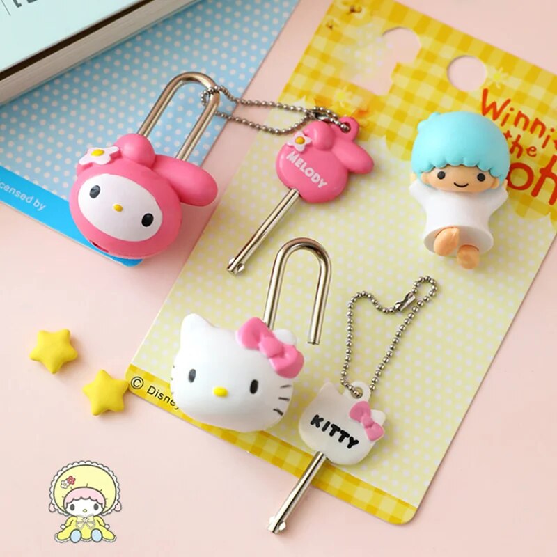 Sanrio Lock-Padlock Drawer-Cabinet Hello Kitty MyMelody Cartoon Mini Metal Zipper Bag Suitcase Luggage Box Key Lock with Key. 