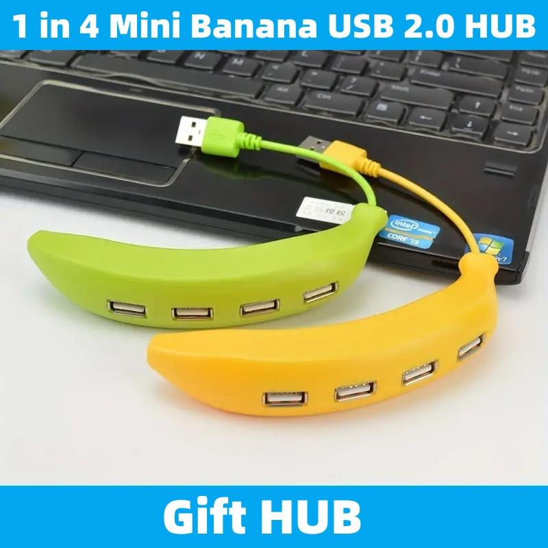 RUNBERRY Adorable Funny Banana Shape Design USB 2.0 4 Port Hub, Portable Creative Extender, Suitable for PC Mac Laptop. 
