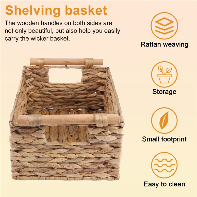Wicker Basket Rectangular with Handles for Shelves,Water Hyacinth B. 