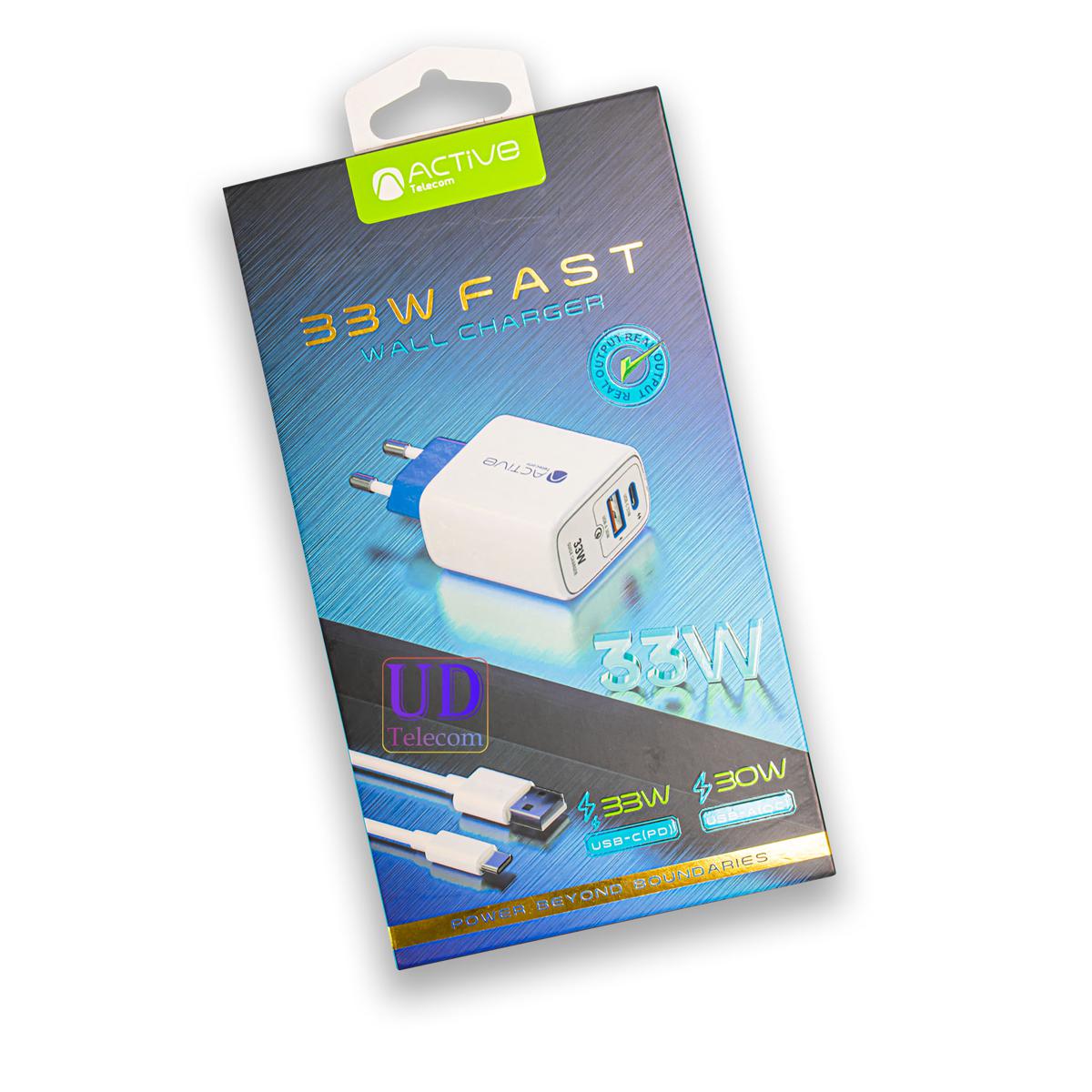 Active Telecom 33 W FAST Wall Charger With type-c cable & Pd charging port