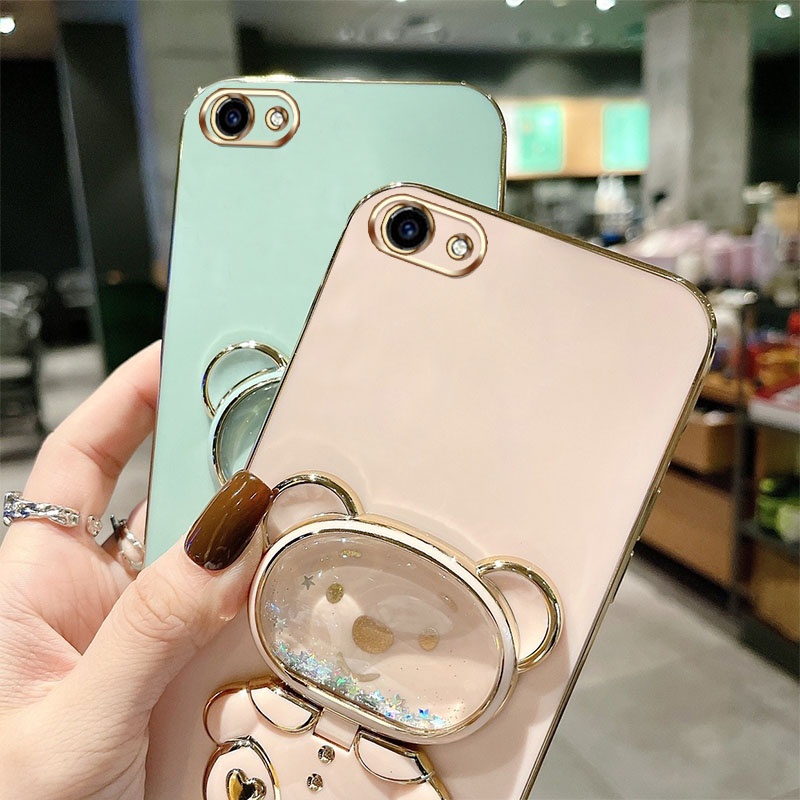 AnDyH Phone Case for Vivo Y81 Y83 Y81i Y71 Y71i Y79 V7 Plus Y75 V5 Lite Vivo 1724 1801 1812 1808 1803 1609 Cute Quicksand Liquid Bear Bracket Anti Drop Camera Protection. 