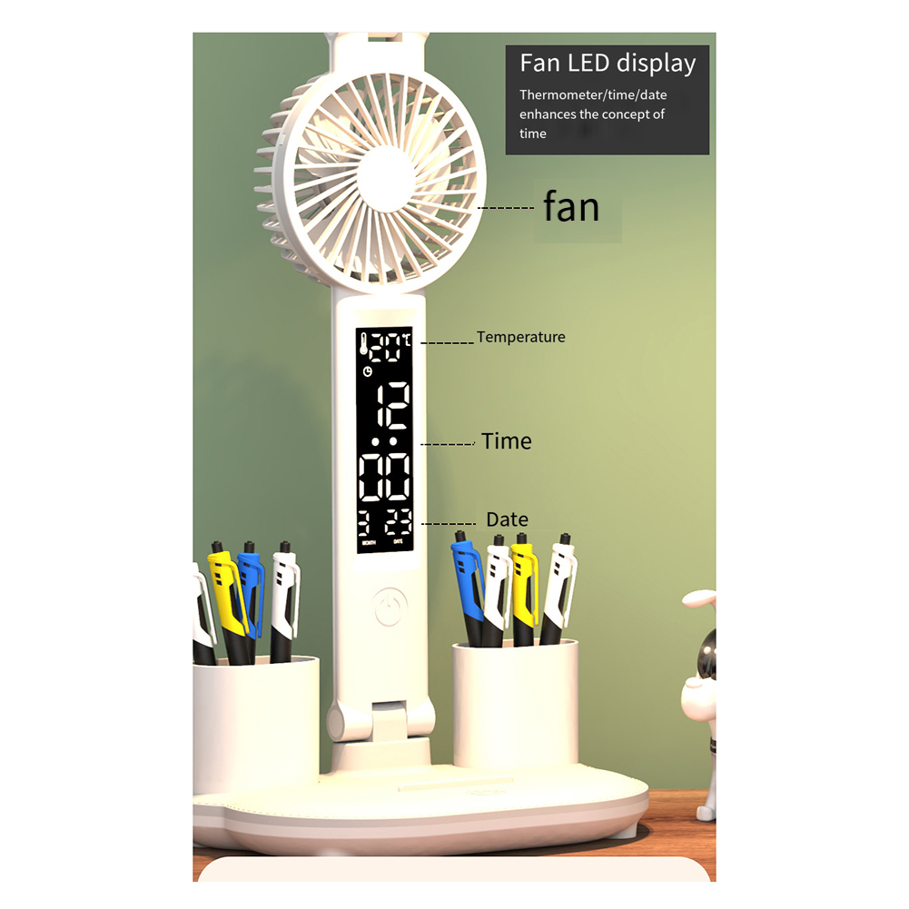 Rechargeable Table Lamp for Study Led Table Light with Fan, Led Clock Dispaly Reading Lamp. 