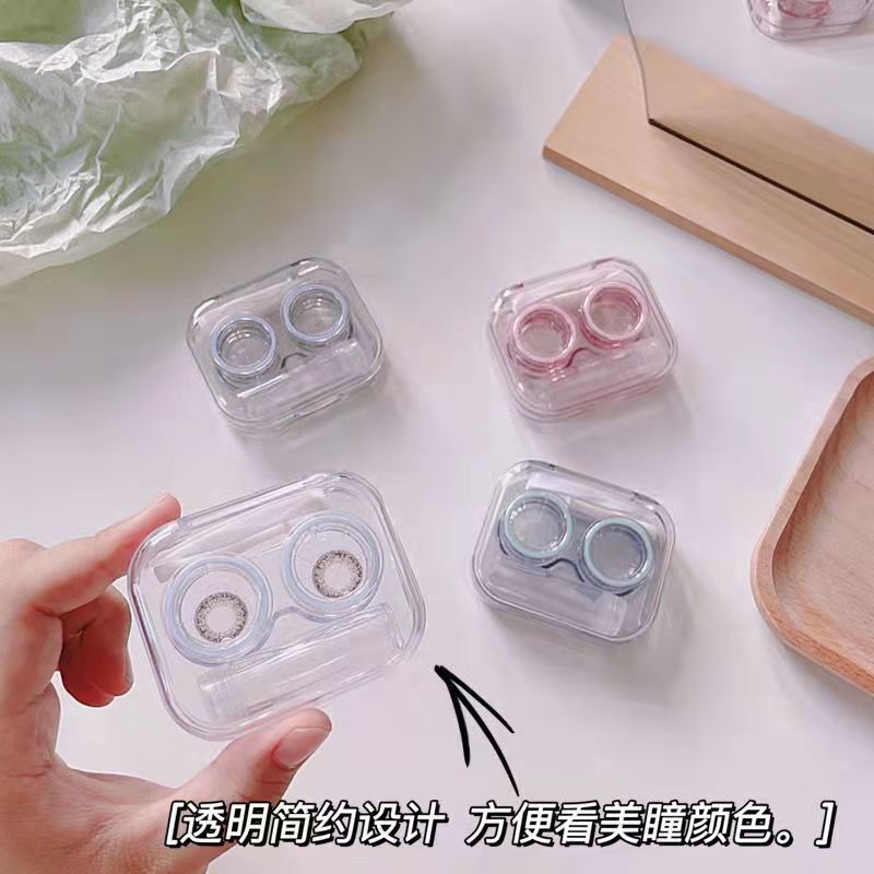 Sandalwood Purple Eye with No Twist Cap, High Grade Transparent Visible Cool Wind, Simple and Portable Contact Lens Box