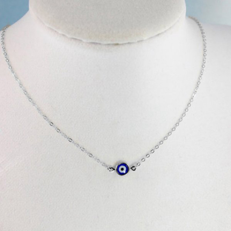 (New)Blue Evil Eye Pendant Necklace for Women Thin Link Clavicle Chain Round Demon Eye Charm Jewellery