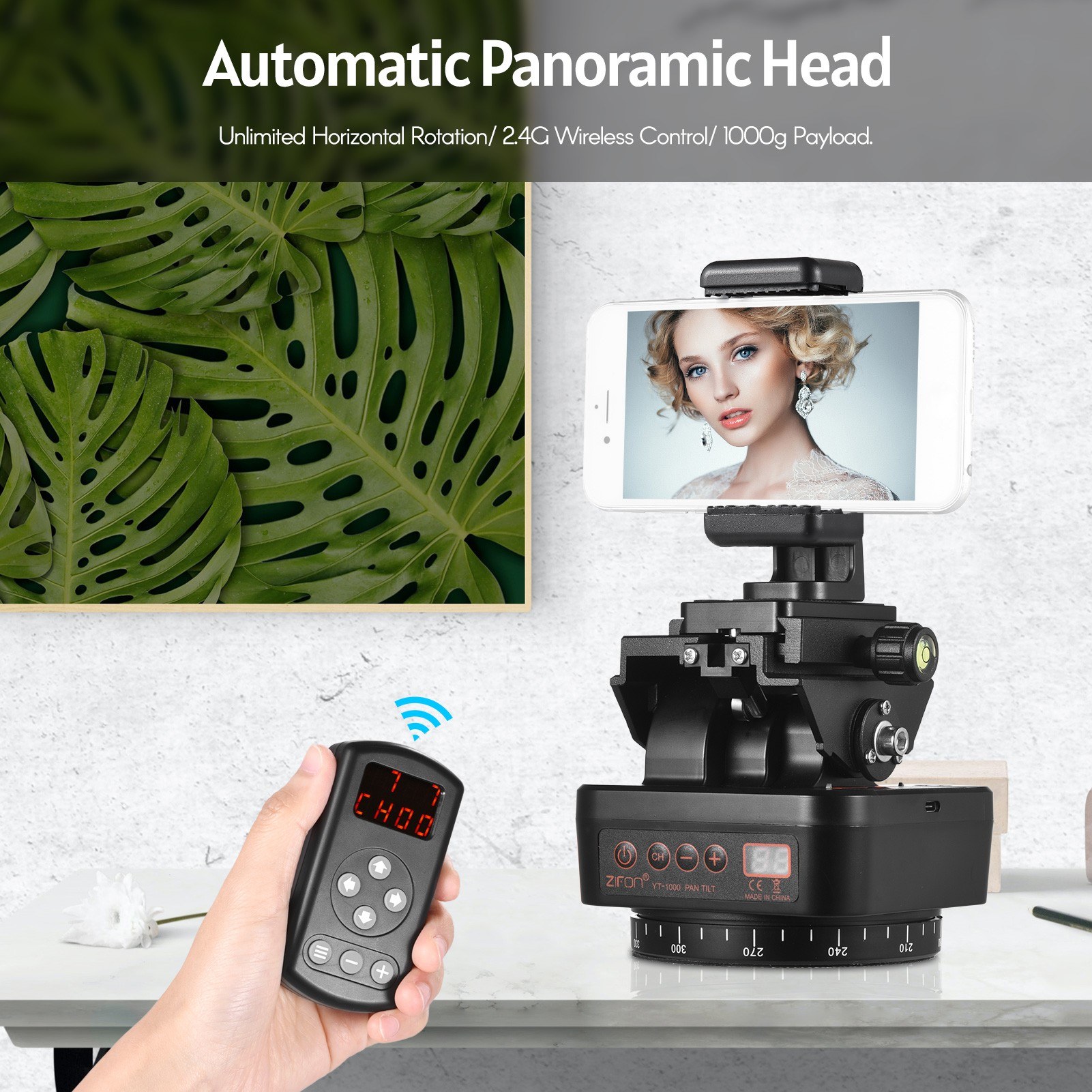 ZIFON YT 000 2.4G Wireless Control Automatic Tripod Head 360 Degree Rotatable Motorized Panoramic Head. 