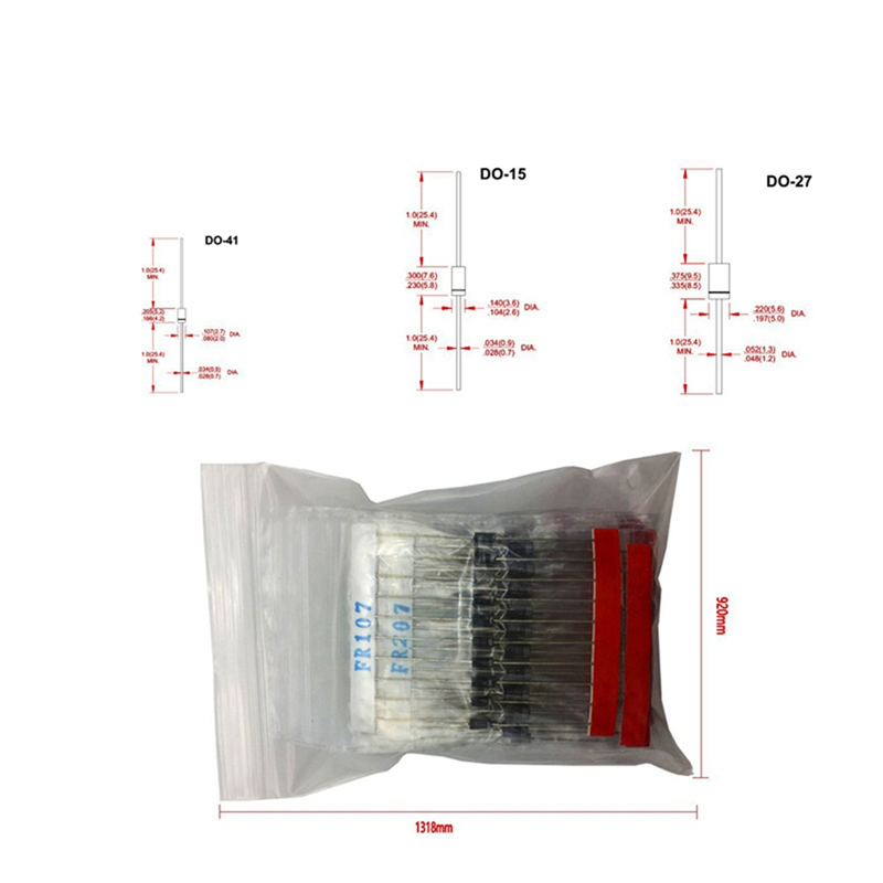 200PCS Rectifier Diode Sample Pack 14 Kinds 1N5404 RL207 FR207 FR107 UF4007 Assort. 