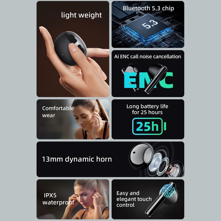 Mibro Earbuds 2 HiFi Stereo IPX5 Waterproof TWS Bluetooth 5.3 Earphone with Mic(Black) - B2