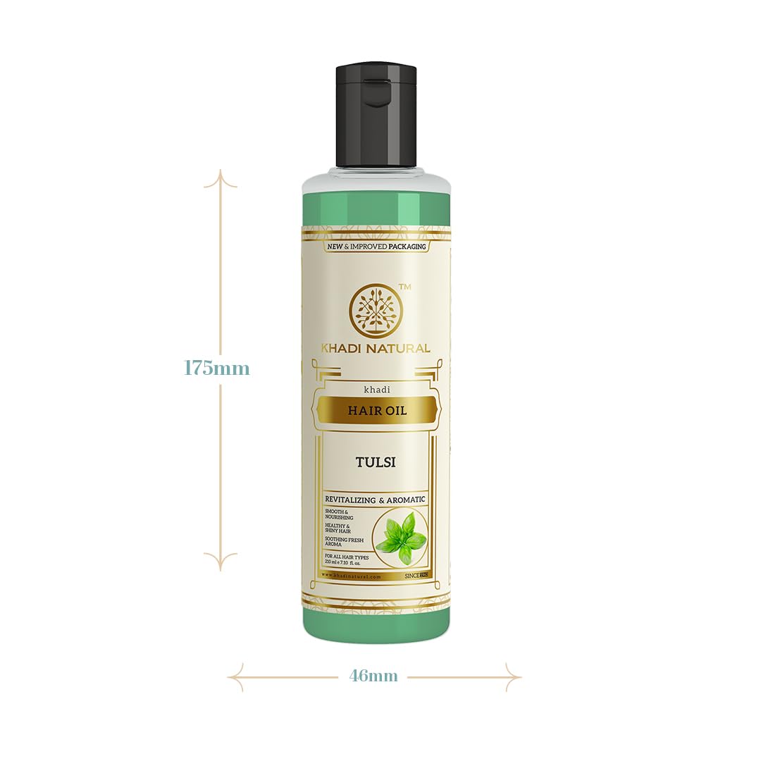 Khadi Natural Tulsi Herbal Hair Oil|Hair Oil For Hair Fall |Non-Sticky Hair Oil For Dry Scalp | Paraben & Mineral Oil Free | Suitable For All Hair Types| 210 ml. 
