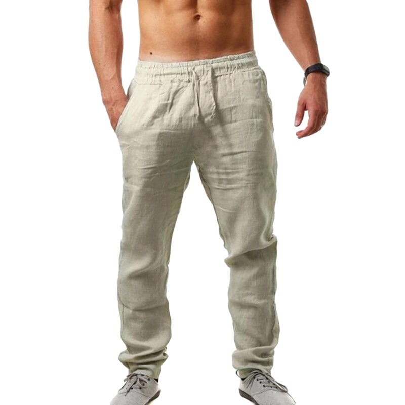 Men lyester Trousers Summer Pants 3XL Casual Male Solid Elastic Waist Straight Loose Pants Plus Size. 