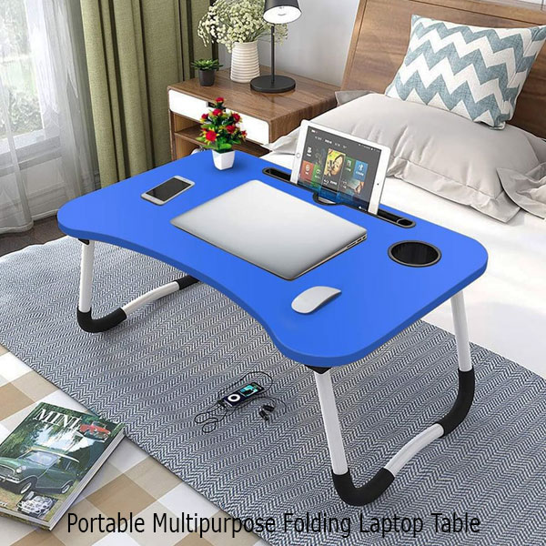 Smart Multi-Purpose Portable Laptop Table, Study Table, Bed Table, Breakfast Table With Dock Stand And Foldable/Ergonomic & Rounded Edges/Non-Slip Legs - Laptop Table - Laptop Table. 