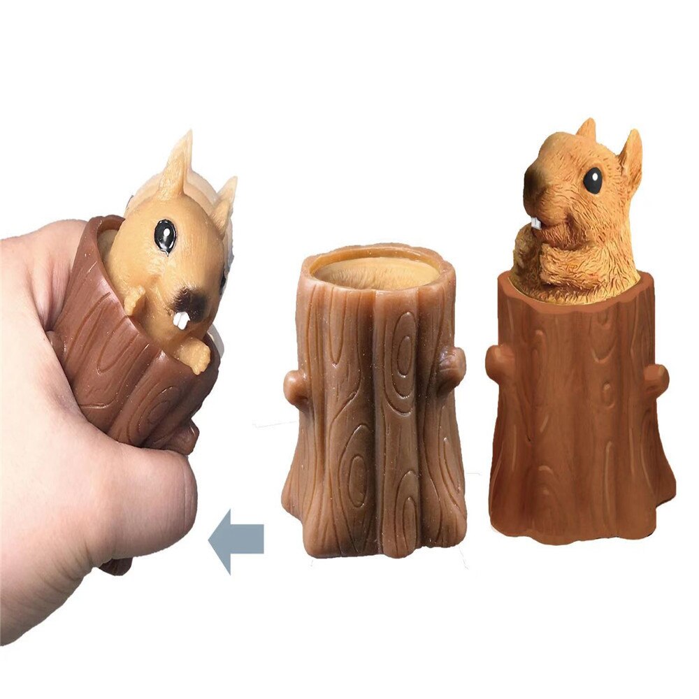 【VisioN Shop】Cute Animal Squirrel Squeeze Squirrel Squirrel Cup Decompression Toy Stump Rubber Stake Fidget Gift For. 