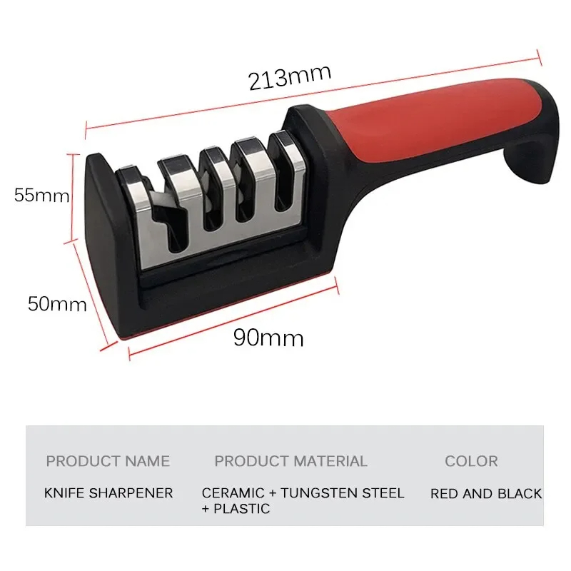 Kitchen 3-Segment Knife Sharpener Household Multi-Functional Hand-Held 3-Purpose Black Sharpening Stone. 