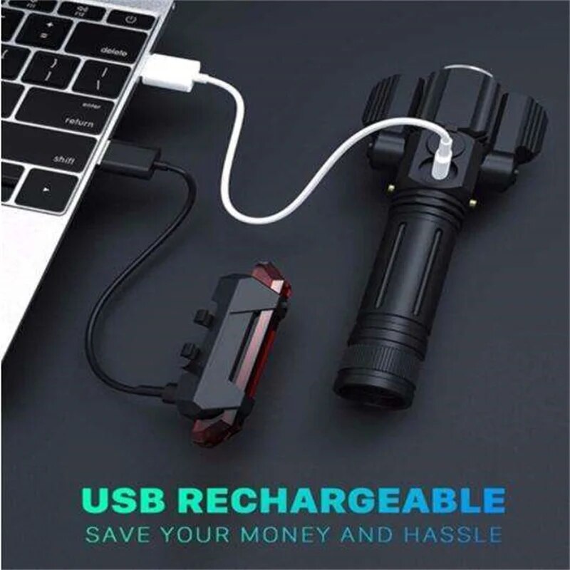 5000 Lumen Handheld USB Rechargeable Flashlight Led Waterproof Camping Torch Adjustable Zoom Tactical Flashlights For Bicycle. 
