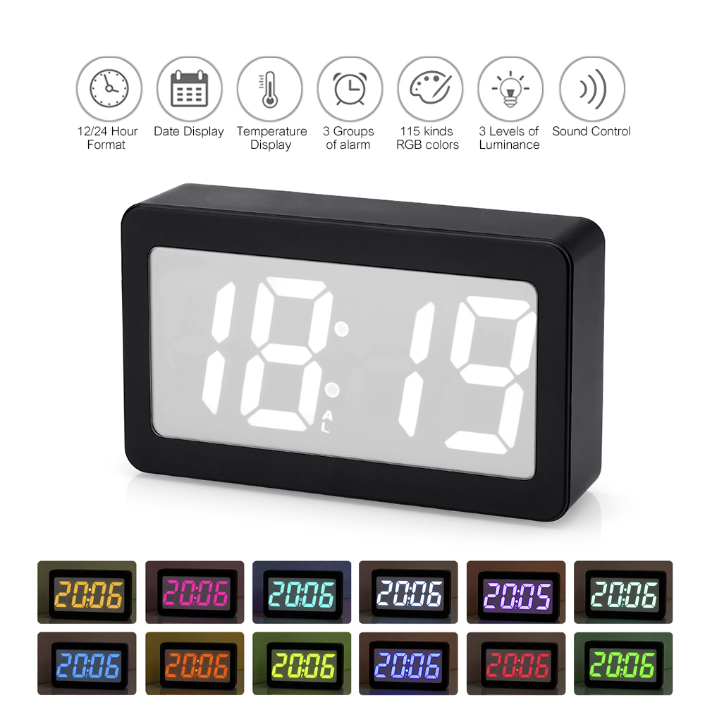 Migeet USB/batt-ery Powered Digital RGB LED Alarm Clock Time/Temperature/Date Display 115-Color Changing 3-Level Brightness Sound Control Desktop Alarm Clock--White. 
