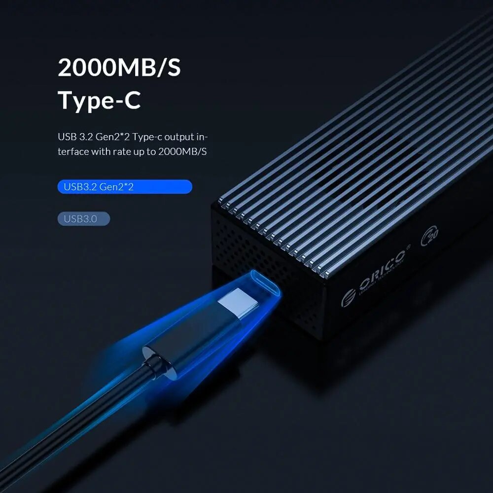 ORICO LSDT 20Gbps M.2 NVME SSD Case with Built-in Cooling Fan Type-C M2 NVME SSD Enclosure For M.2 NVME 2230 2242 2260 2280 SSD. 