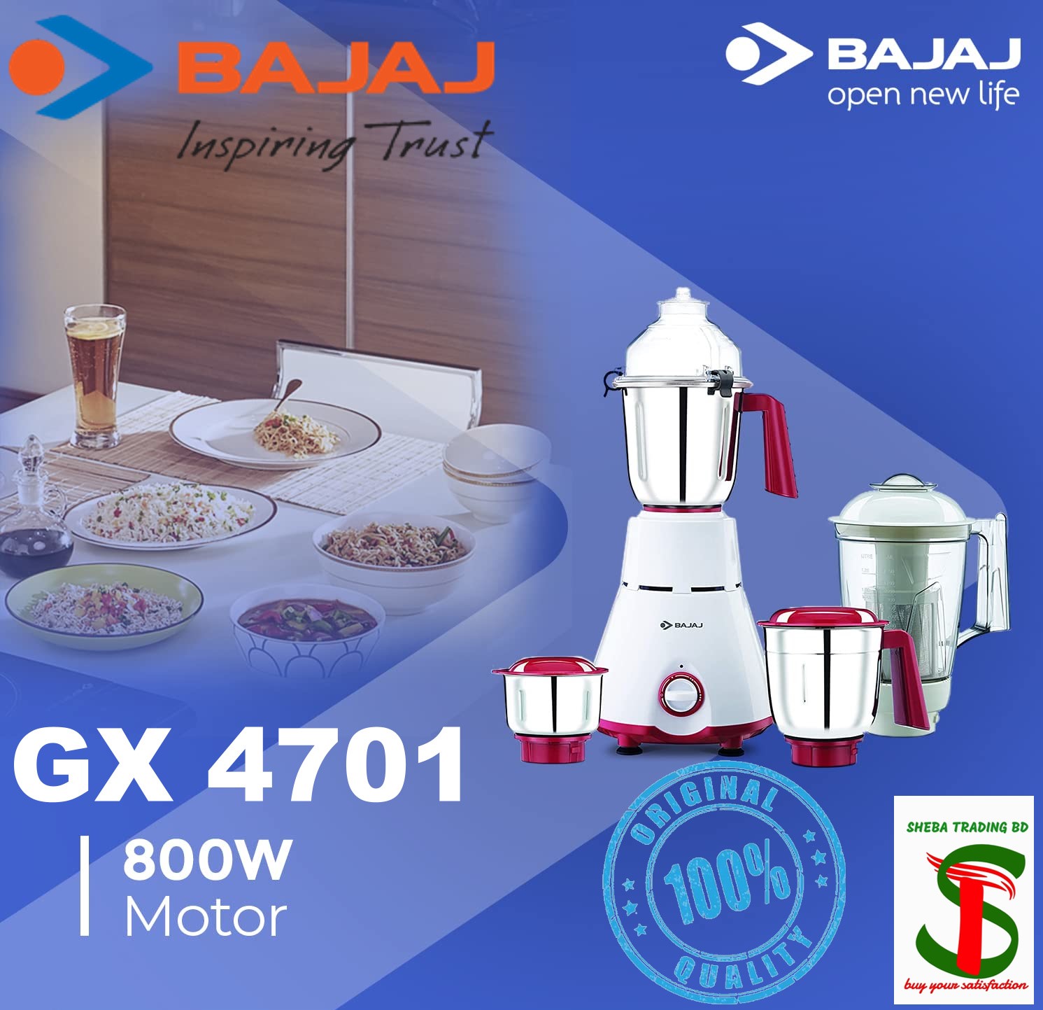 Bajaj Mixer Grinder / Blender / Juicer 4 Jars GX4701 800 Watt Daraz