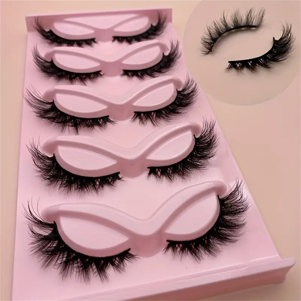 5 pairs of cartoon eyelashes, fox eye false eyelashes -3D slim artificial mink cat eye strip eyelashes, creating a natural cat e. 