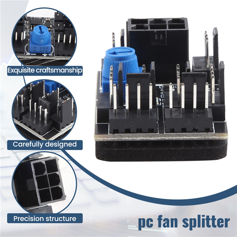 3-Pin 4-Pin Fan Adapter PC Case Cooling Fan Hub with 6-Pin Power Port. 