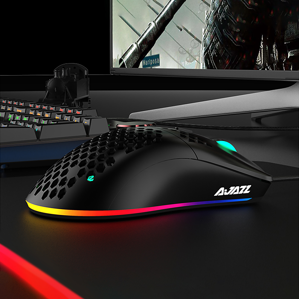 HXSJ Ajazz AJ390 USB Wired Gaming Mouse with 7 Keys Adjustable DPI Ergonomic Design Hollowed-out Honeycomb Design White. 