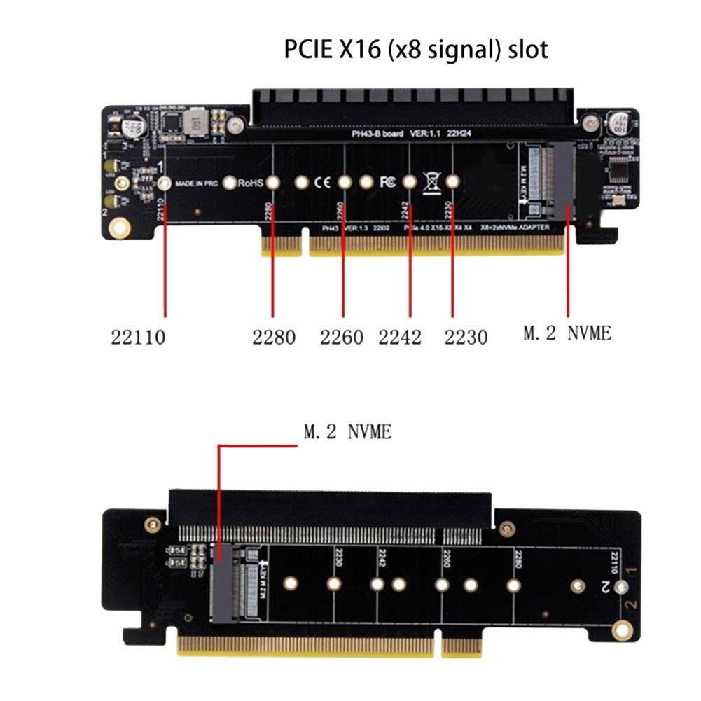 PCIE Splitter Adapter Card 8+4+4Hyper Ultra Quad VROC M.2 NVMe Port Expansion Riser Card. 