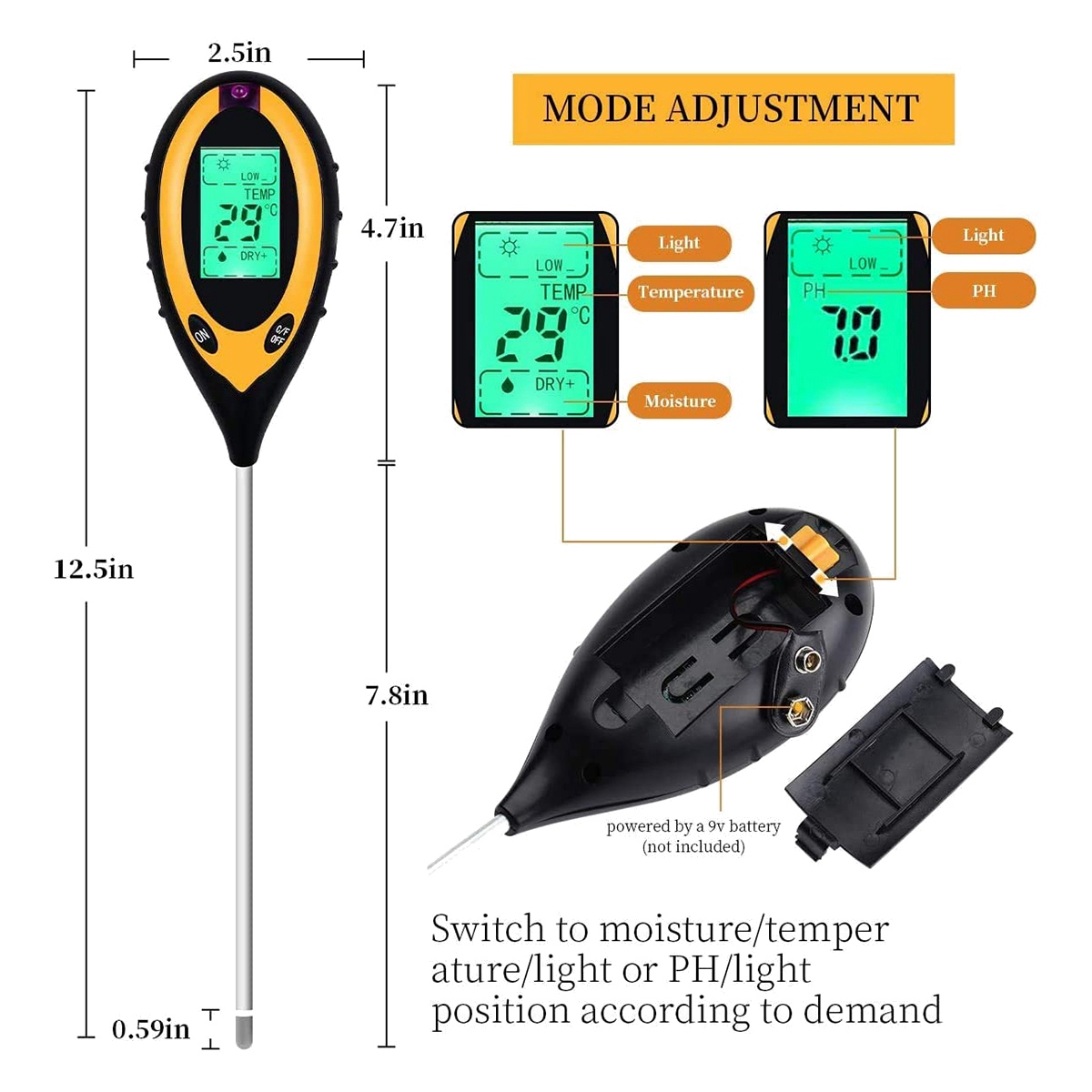 Soil PH Meter Soil Tester, 4 in 1 Soil Test Kit, Testing Kits. 