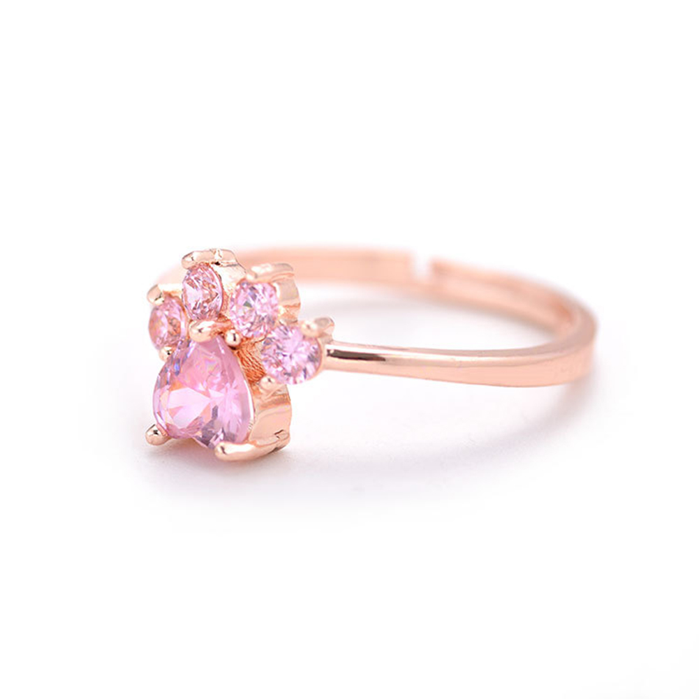 Women Cat Paw Shape Round Heart Cubic Zirconia Inlaid Adjustable Ring Jewelry. 