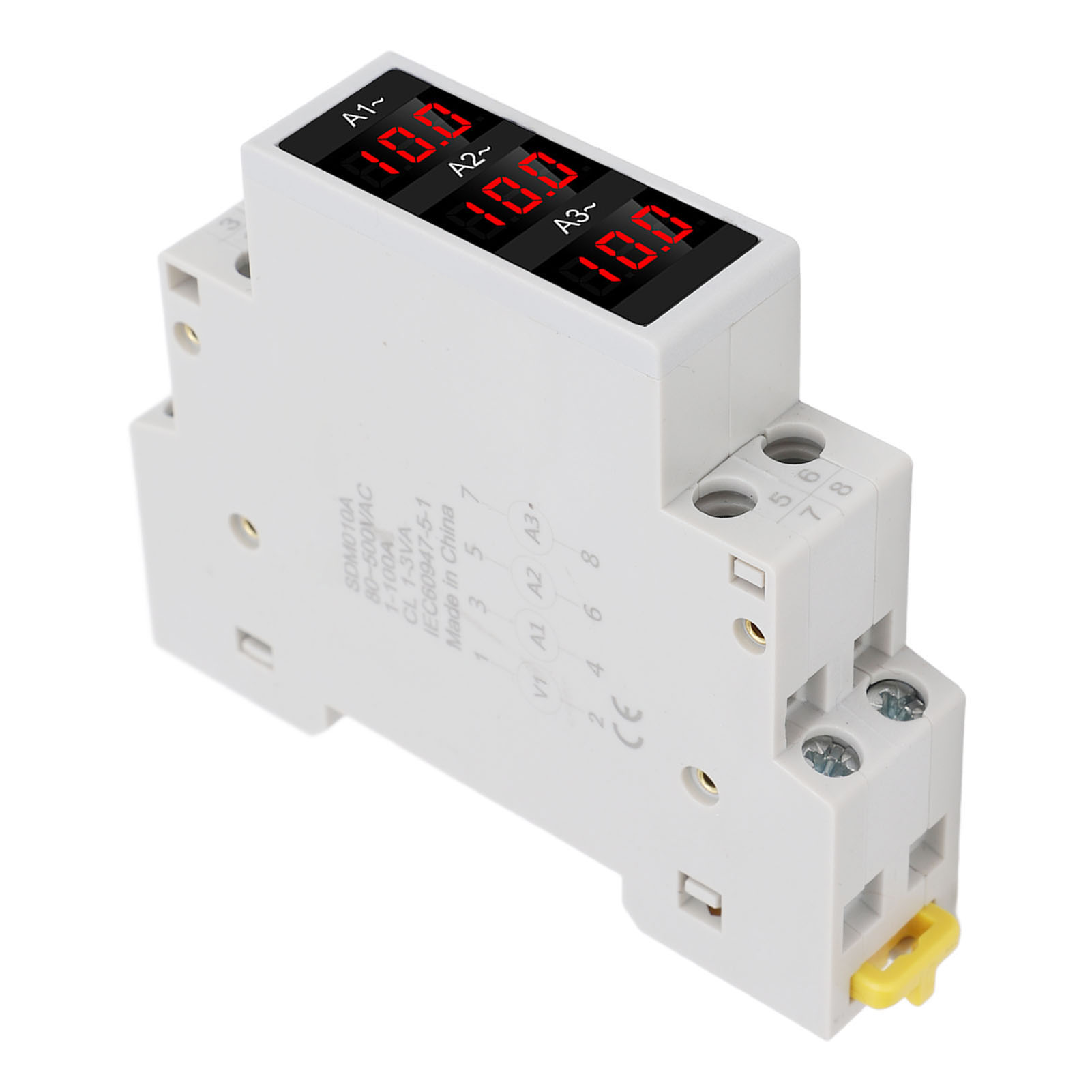 3 Phase DIN Rail Ammeter LED Digital Display High Accuracy Amp Meter with 3 Sensors AC80-500V 1-100A Din Rail Mount. 