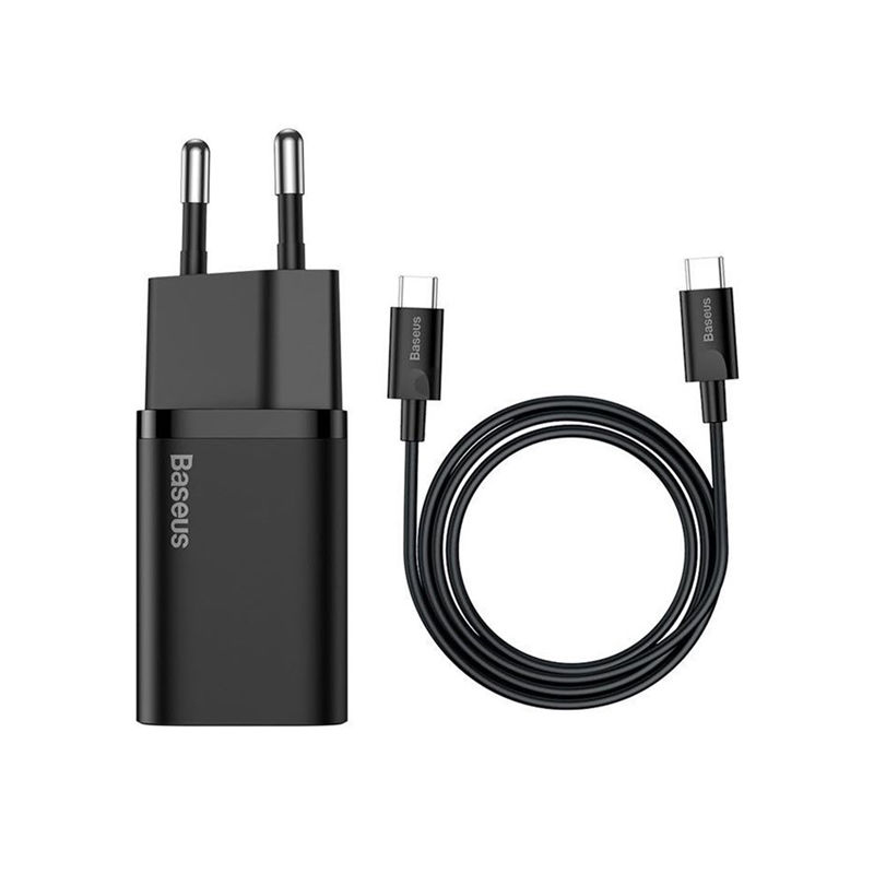 Baseus Super Si Quick Charger 1C 25W US Sets With Mini Cable Type-C to Type-C 3A. 
