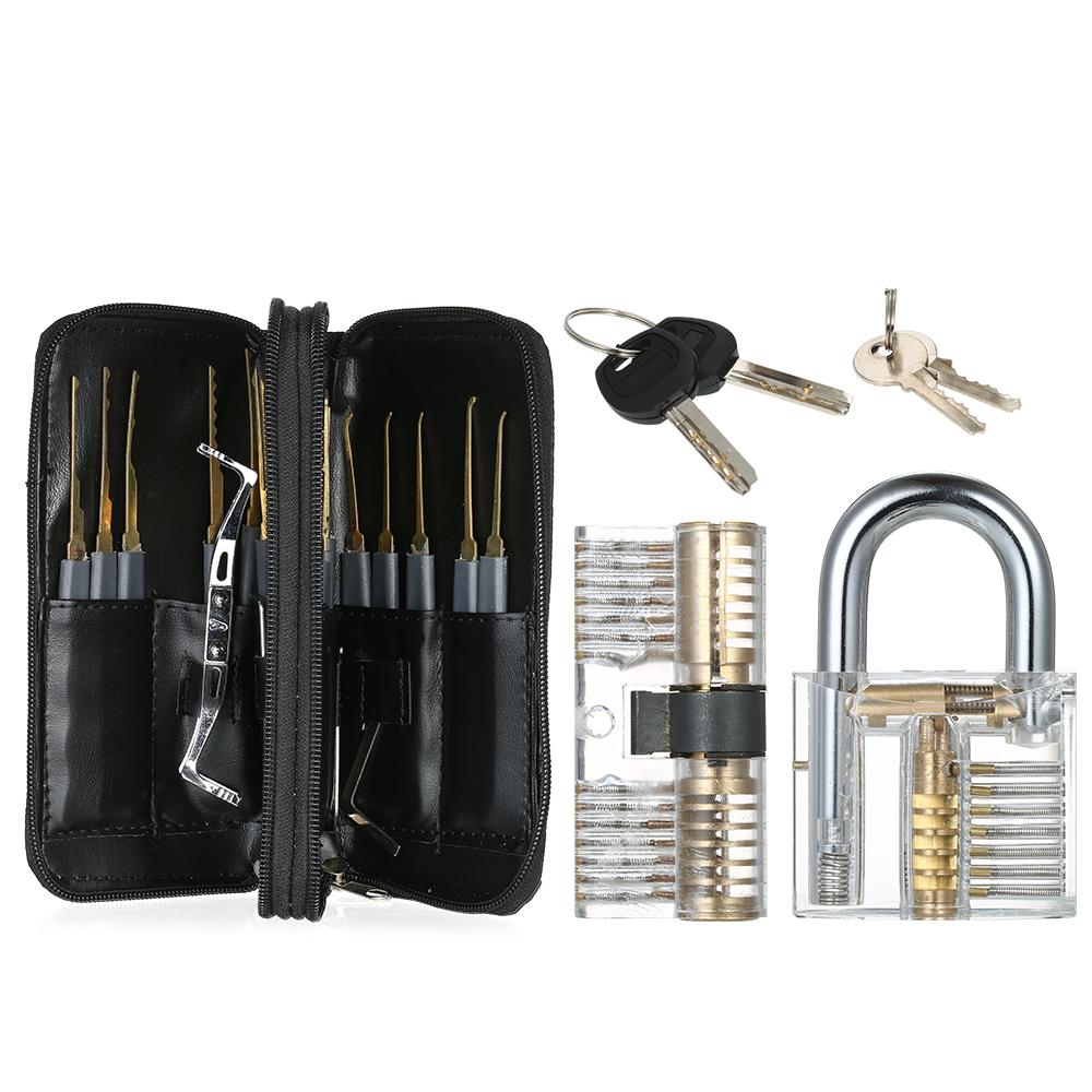 24pcs Lock Unlocking Picking Set Kit Tool with Two Transparent Practice Training Padlock Lock for Locksmith Beginners and Professional. 