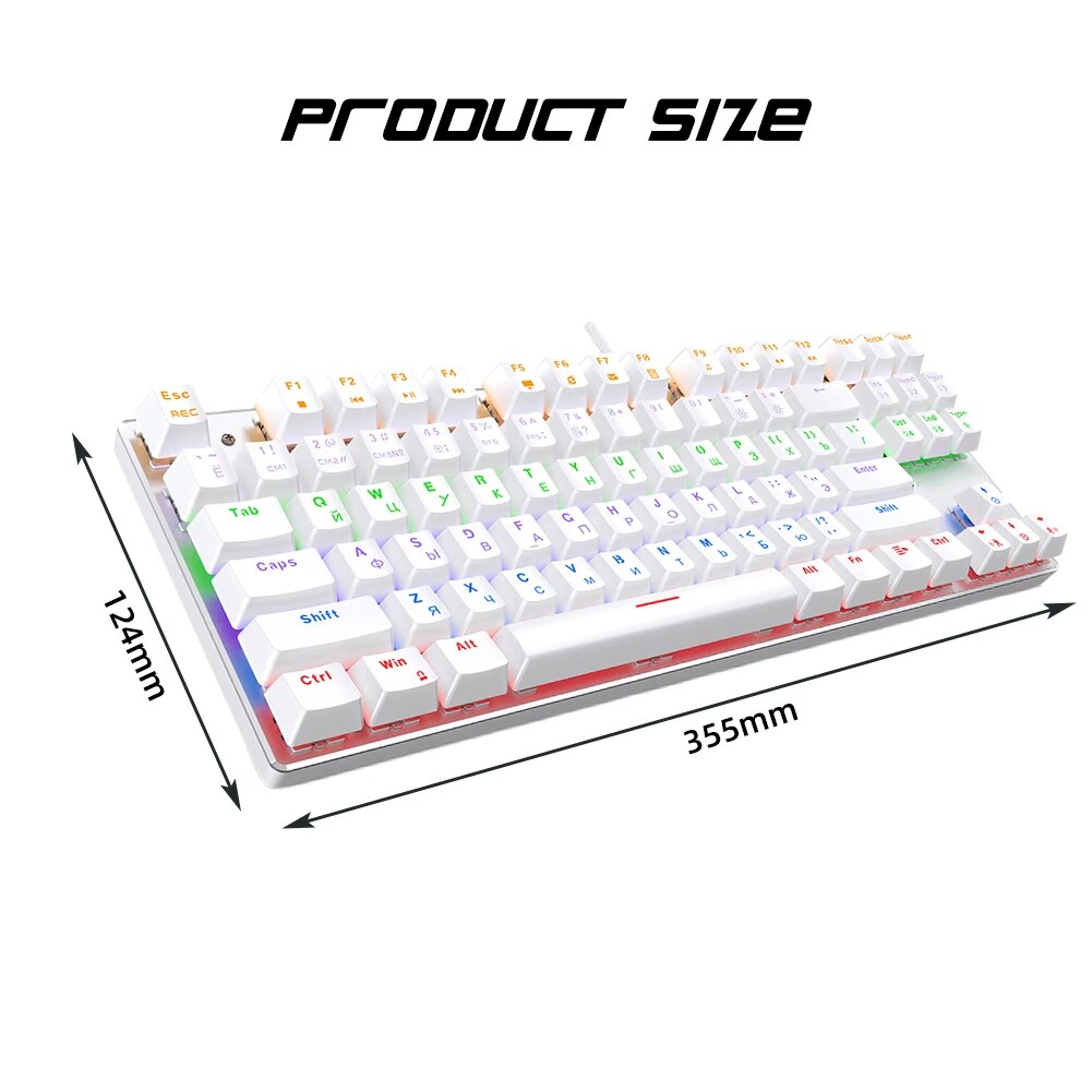 X76 Mechanical Gaming Keyboard Wired Keyboard Blue/Red Switch English Russian 87 Keys RGB Backlight Keyboard for Gamer PC Laptop. 