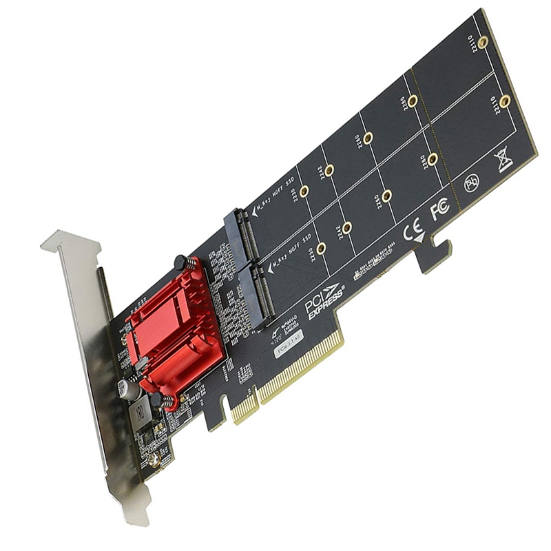 Dual NVMe PCIe Adapter,M.2 NVMe SSD to PCI-E 3.1 X8/X16 Card Support M.2 (M Key) NVMe SSD 22110/2280/2260/2242. 