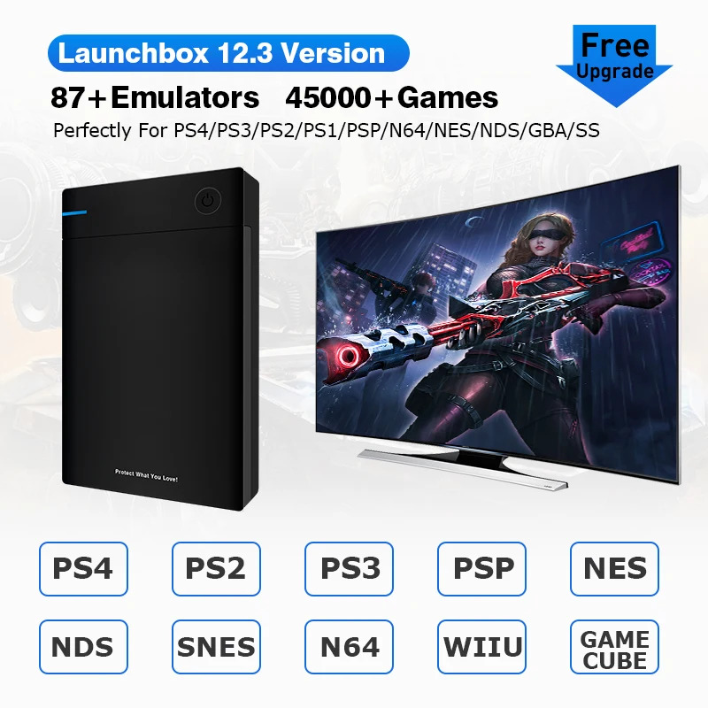 Launchbox Hard Drive Built-in 45000 Retro Games For PSP/PS3/PS2/PS1/Game Cube/X BOX Portable HDD For Windows PC Gift For Kids. 