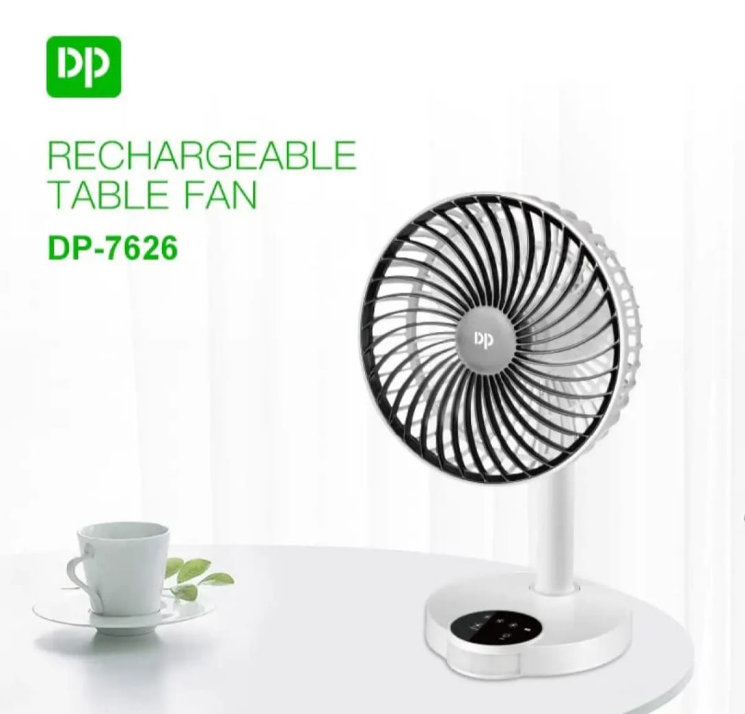 DP-7625 8 inches Rechargeable and Portable Mini Table Fan with Ultra High Speed 3 Blade. 
