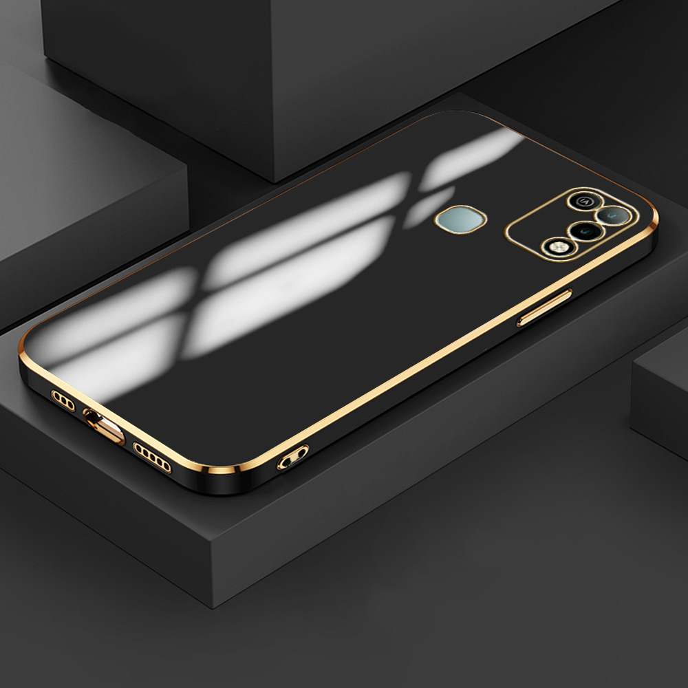 For Infinix Hot 10 Play/Hot 11 Play Back Cover Luxury 6D Plating Maple Leaf Side Pattern Case Soft Silicone Square Phone Cases - Camera - Phone Back Cover. 