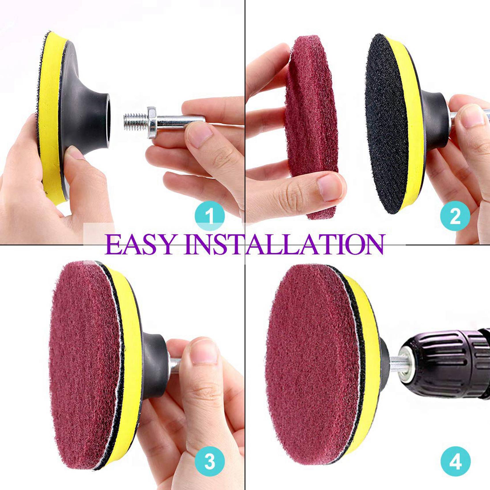 32Pcs 5Inch 3 Different Color Scrubbing Pads Drill Powered Brush Tile Scrubber Scouring Pads Cleaning Kit