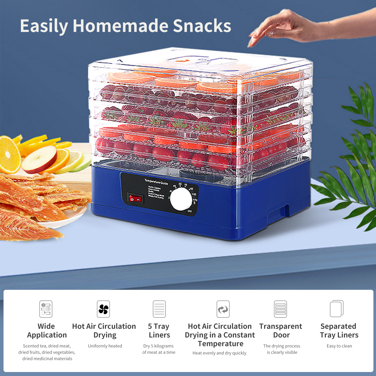 Migeet 5 Trays Food Dehydrator Automatic Power Off Food Dehydrator Adjustable Intelligent Food Dehydrator for Jerky Meat Herbs Fruit Dryer Machine with Digital Timer and Temperature Control. 