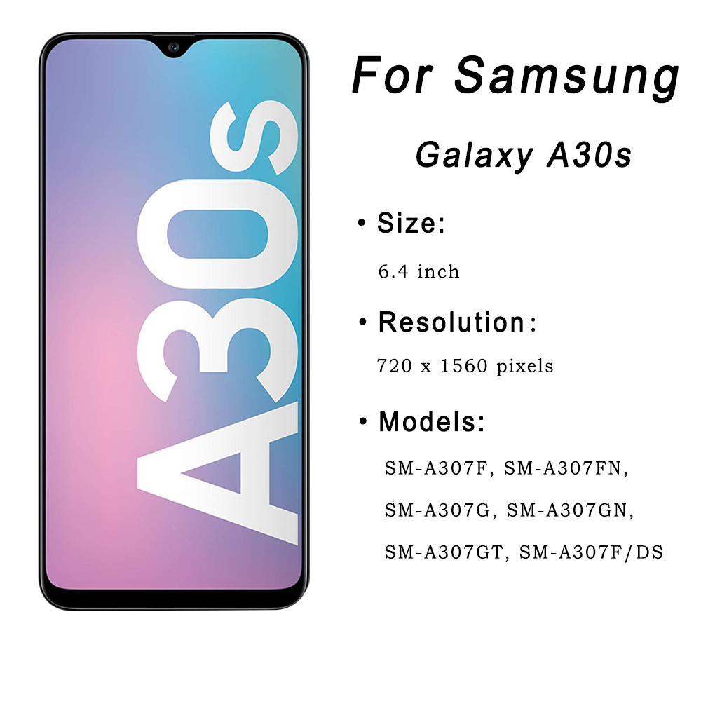 6.4'' AMOLED for Samsung Galaxy A30s LCD Display Touch Screen Digitizer Assembly Replacement for Samsung A30s A307 A307F A307G. 