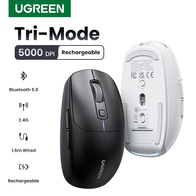 UGREEN Gaming Mouse 5000DPI Wireless Mouse Bluetooth 5.0 2.4G Wired Rechargeable Gamer Mice 6 Buttons For MacBook Tablet Laptops