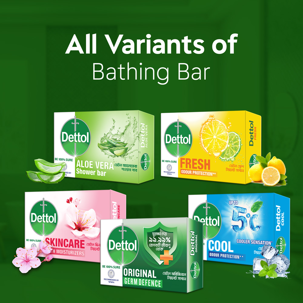 Dettol Soap Original 100gm Germ Defence Bathing Bar, Soap with protection from 99.99% illness-causing germs. 