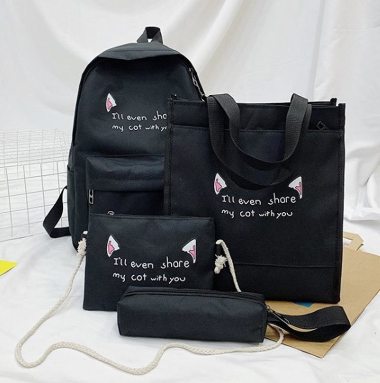 2020 New Contrasting Four-Piece Set Large Capacity Backpack Trend Backpack Fashion Student School Bag Women's Bag Computer Bag. 