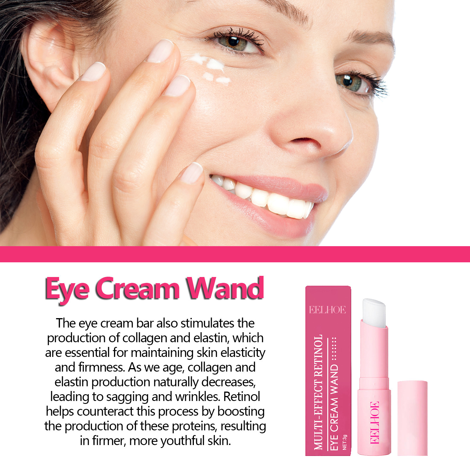 Eelhoe Retinol Eye Cream Stick Fading Wrinkle Wrinkles Increase Skin Elasticity Anti-Aging Firming Delicate Skin. 