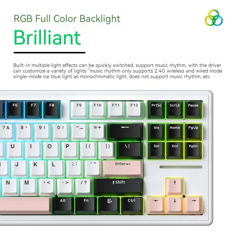 Xinmeng M87 Hot Swap Mechanical Keyboard Three-Mode Wireless Wired Rgb Customized Gasket Esports Game 87-Key Pe Sandwich Cotton. 