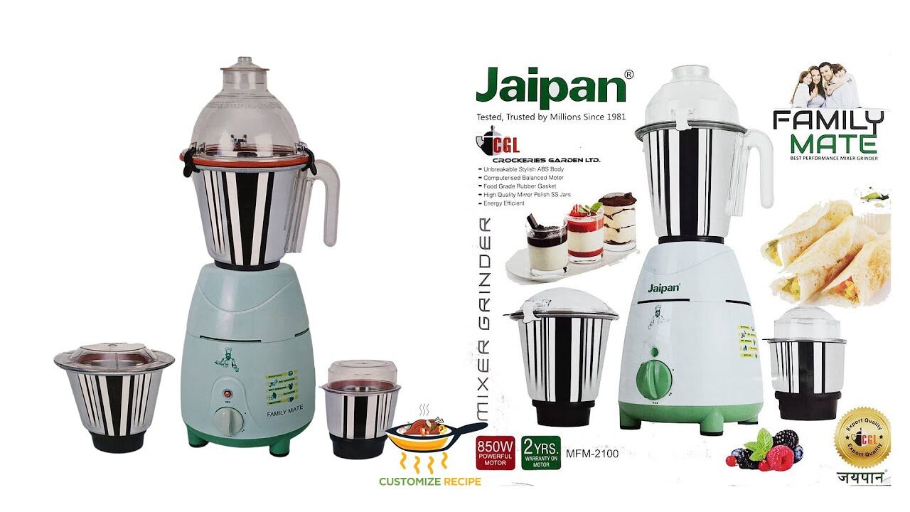Jaipan Family Mate 1000-Watts Blender 3 IN 1 Heavy duty Mixer grinder and Blender. 